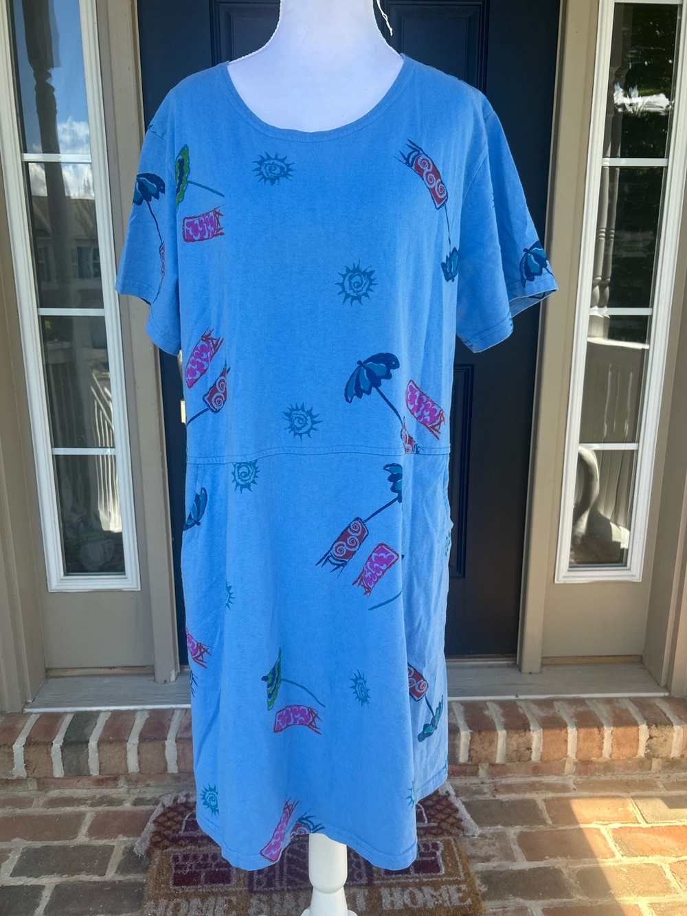 Vintage 90s y2k Red Ginger blue slouchy cotton tee shirt dress beach summer XL